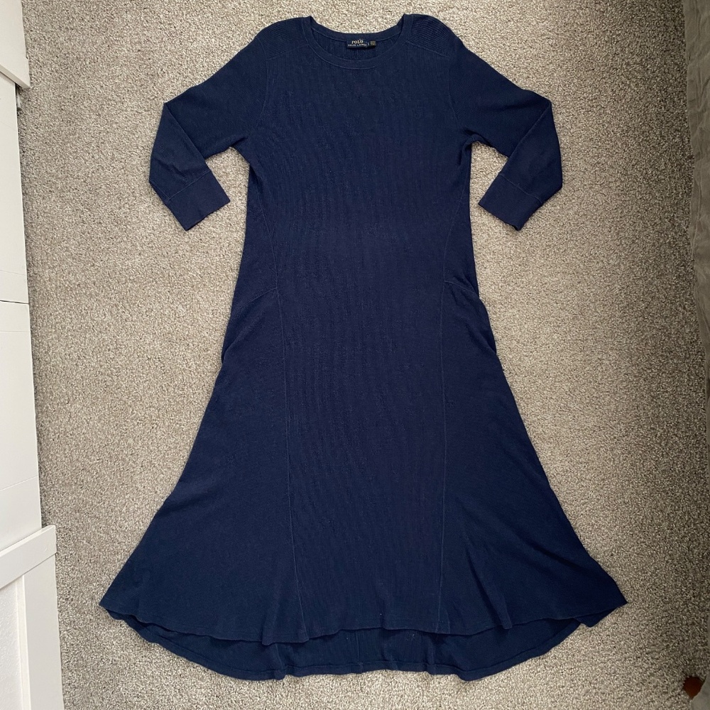 Polo Ralph Lauren Women’s Waffle-Knit Maxidress Spring Navy Heather Size L - Picture 3 of 6
